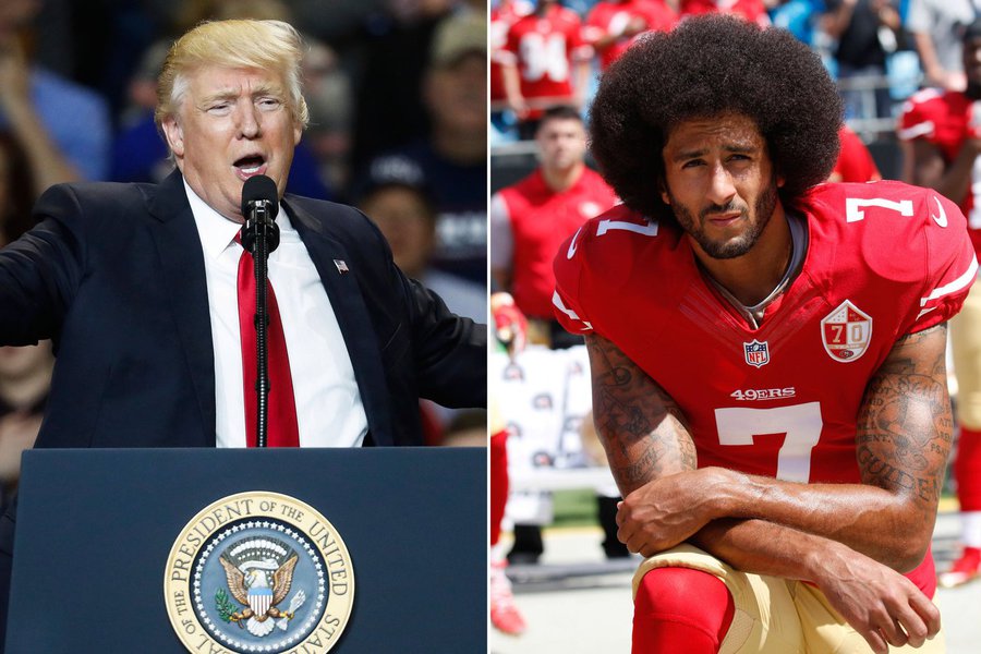A metralhadora de críticas de Donald Trump agora se voltou contra os jogadores da NFL, a liga de futebol americano dos EUA: o presidente dos EUA sugeriu que as franquias que protestem contra o racismo se recusando a ficar de pé durante a execução do hino dos EUA antes das partidas; "O o dono de franquia que fizer isso será a pessoa mais popular no nosso país", disse Trump; o comissário da NFL, Roger Goodell, respondeu Trump duramente: "Comentários segregadores como esses demonstram uma infeliz falta de respeito com a liga e incapacidade de entender a força de nossos clubes e atletas nas nossas comunidades", declarou Goodell (Foto: Charles Nisz) A metralhadora de críticas de Donald Trump agora se voltou contra os jogadores da NFL, a liga de futebol americano dos EUA: o presidente dos EUA sugeriu que as franquias que protestem contra o racismo se recusando a ficar de pé durante a execução do hino dos EUA antes das partidas; "O o dono de franquia que fizer isso será a pessoa mais popular no nosso país", disse Trump; o comissário da NFL, Roger Goodell, respondeu Trump duramente: "Comentários segregadores como esses demonstram uma infeliz falta de respeito com a liga e incapacidade de entender a força de nossos clubes e atletas nas nossas comunidades", declarou Goodell