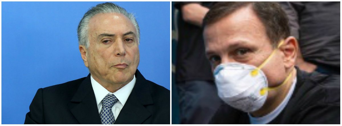 Para o editor do Tijolaço, embora novato na medicina política, o prefeito de São Paulo, João Doria, "talvez ainda não tenha entendido que a febre escaldante de Temer vem de uma infecção e, como infecção, ela contagia e se propaga, sobretudo a quem convive em intimidade – às vezes promiscuidade – com o infeliz paciente que arde. Esquece, também, que foram seus amigos e parceiros (companheiros, ali, é palavra imprópria) de tucanato quem introduziu o vírus"; Doria analisou que o índice de agonia do governo Temer, de 1 a 10, está ligado na escala 8 (Foto: Gisele Federicce) Para o editor do Tijolaço, embora novato na medicina política, o prefeito de São Paulo, João Doria, "talvez ainda não tenha entendido que a febre escaldante de Temer vem de uma infecção e, como infecção, ela contagia e se propaga, sobretudo a quem convive em intimidade – às vezes promiscuidade – com o infeliz paciente que arde. Esquece, também, que foram seus amigos e parceiros (companheiros, ali, é palavra imprópria) de tucanato quem introduziu o vírus"; Doria analisou que o índice de agonia do governo Temer, de 1 a 10, está ligado na escala 8