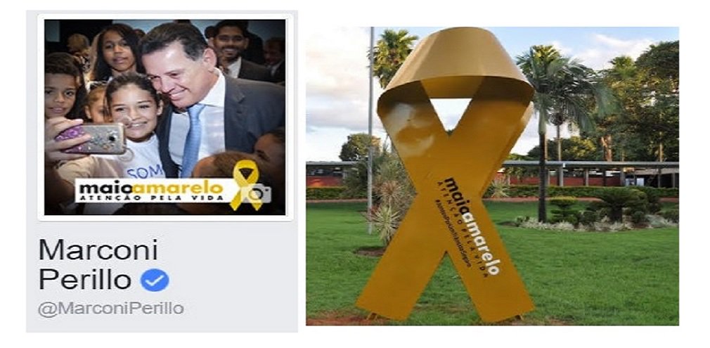 O governador Marconi Perillo reforçou neste sábado seu engajamento na campanha “Maio Amarelo”, que alerta sobre o alto número de acidentes e mortes no trânsito; as fotos do perfis oficiais de Marconi e do Governo de Goiás agora estão com o símbolo do movimento; na próxima quinta-feira (11), o governador estará no Detran-GO para o lançamento oficial da campanha em todo o Estado e das ações de conscientização; “Precisamos de um trânsito mais prudente e menos violento. Muitas vidades são perdidas. São quase 45 mil mortes por ano no Brasil (Foto: José Barbacena) O governador Marconi Perillo reforçou neste sábado seu engajamento na campanha “Maio Amarelo”, que alerta sobre o alto número de acidentes e mortes no trânsito; as fotos do perfis oficiais de Marconi e do Governo de Goiás agora estão com o símbolo do movimento; na próxima quinta-feira (11), o governador estará no Detran-GO para o lançamento oficial da campanha em todo o Estado e das ações de conscientização; “Precisamos de um trânsito mais prudente e menos violento. Muitas vidades são perdidas. São quase 45 mil mortes por ano no Brasil