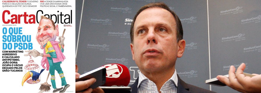 A reportagem de capa da revista Carta Capital mostra como, diante da avalanche de denúncias que se abateu sobre os principais líderes do PSDB, o nome de João Doria acaba sendo uma das principais alternativas ao partido; "As pretensões eleitorais de Doria tornaram-se o assunto mais discutido dentro e fora dos círculos do PSDB. Quase ninguém se interessa pelas iniciativas do prefeito. Ou pela falta delas. Após três meses de gestão, o tucano é um fenômeno estritamente virtual", diz o texto (Foto: Giuliana Miranda) A reportagem de capa da revista Carta Capital mostra como, diante da avalanche de denúncias que se abateu sobre os principais líderes do PSDB, o nome de João Doria acaba sendo uma das principais alternativas ao partido; "As pretensões eleitorais de Doria tornaram-se o assunto mais discutido dentro e fora dos círculos do PSDB. Quase ninguém se interessa pelas iniciativas do prefeito. Ou pela falta delas. Após três meses de gestão, o tucano é um fenômeno estritamente virtual", diz o texto