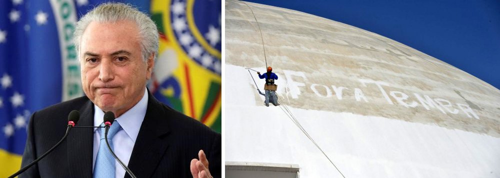 Enquanto trabalhava na revitalização do Museu Nacional, em Brasília, um funcionário pintou "Fora Temer" na fachada nesta quarta-feira 5; "É a minha opinião política, nós temos liberdade de expressão", disse, segundo reportagem do Correio Braziliense (Foto: Ana Pupulin) Enquanto trabalhava na revitalização do Museu Nacional, em Brasília, um funcionário pintou "Fora Temer" na fachada nesta quarta-feira 5; "É a minha opinião política, nós temos liberdade de expressão", disse, segundo reportagem do Correio Braziliense