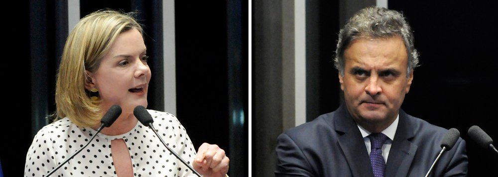 Em nota, a Executiva Nacional do PT lembra que o senador Aécio Neves "é um dos maiores responsáveis pela crise política e econômica do país e pela desestabilização da democracia brasileira", mas que a decisão do Supremo de afastá-lo do mandato não tem base legal; "Por seu comportamento hipócrita, por seu falso moralismo, Aécio Neves merece e recebe o desprezo do povo brasileiro", diz o texto; "Mas a resposta da Primeira Turma do Supremo Tribunal Federal a este anseio de Justiça foi uma condenação esdrúxula, sem previsão constitucional, que não pode ser aceita por um poder soberano como é o Senado Federal", prossegue o PT; partido defende que o caso seja levado ao Conselho de Ética (Foto: Gisele Federicce) Em nota, a Executiva Nacional do PT lembra que o senador Aécio Neves "é um dos maiores responsáveis pela crise política e econômica do país e pela desestabilização da democracia brasileira", mas que a decisão do Supremo de afastá-lo do mandato não tem base legal; "Por seu comportamento hipócrita, por seu falso moralismo, Aécio Neves merece e recebe o desprezo do povo brasileiro", diz o texto; "Mas a resposta da Primeira Turma do Supremo Tribunal Federal a este anseio de Justiça foi uma condenação esdrúxula, sem previsão constitucional, que não pode ser aceita por um poder soberano como é o Senado Federal", prossegue o PT; partido defende que o caso seja levado ao Conselho de Ética