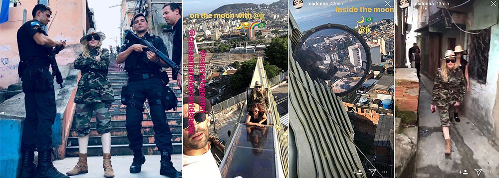 "Peituda, Madonna posou no morro da Previdência ao lado de uma suposta escolta de PMs. (Nunca se sabe, quando se trata de Madonna se é vida real ou clip)", escreve Alex Solnik, colunista do 247; ele analisa o contexto da visita da pop star a um morro no Rio de Janeiro, cujos registros de violência já ganham contornos de guerra civil; "Ela não pediu licença a ninguém, foi lá e pronto. Subir ao morro, hoje, não é turismo. É roleta russa. É o que contam as notícias diárias. O morro carioca, berço do samba, romântico nos anos 50, como o conhecemos nas obras-primas de Nelson Pereira dos Santos virou território de bala perdida", diz Solnik (Foto: Alex Solnik) "Peituda, Madonna posou no morro da Previdência ao lado de uma suposta escolta de PMs. (Nunca se sabe, quando se trata de Madonna se é vida real ou clip)", escreve Alex Solnik, colunista do 247; ele analisa o contexto da visita da pop star a um morro no Rio de Janeiro, cujos registros de violência já ganham contornos de guerra civil; "Ela não pediu licença a ninguém, foi lá e pronto. Subir ao morro, hoje, não é turismo. É roleta russa. É o que contam as notícias diárias. O morro carioca, berço do samba, romântico nos anos 50, como o conhecemos nas obras-primas de Nelson Pereira dos Santos virou território de bala perdida", diz Solnik