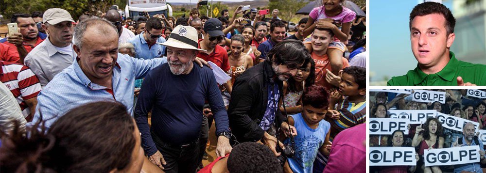 “Eu vou fazer a democratização dos meios de comunicação”, disse o ex-presidente Luiz Inácio Lula da Silva, em mais uma etapa da sua caravana; “O que não dá é para ter uma mídia nas mãos de nove famílias que continuam mandando no noticiário e produzindo mentiras todo santo dia”, afirmou; ele encerrou seu discurso dizendo que torce para que a Globo tenha um candidato nas eleições do ano que vem. “Porque se tiver, eu vou estampar na testa dele o logotipo da Globo e vou ganhar dele”; uma das principais responsáveis pelo golpe contra a democracia que derrubou a presidente Dilma Rousseff, a Globo tenta fabricar o apresentador Luciano Huck como seu candidato de laboratório (Foto: Leonardo Attuch) “Eu vou fazer a democratização dos meios de comunicação”, disse o ex-presidente Luiz Inácio Lula da Silva, em mais uma etapa da sua caravana; “O que não dá é para ter uma mídia nas mãos de nove famílias que continuam mandando no noticiário e produzindo mentiras todo santo dia”, afirmou; ele encerrou seu discurso dizendo que torce para que a Globo tenha um candidato nas eleições do ano que vem. “Porque se tiver, eu vou estampar na testa dele o logotipo da Globo e vou ganhar dele”; uma das principais responsáveis pelo golpe contra a democracia que derrubou a presidente Dilma Rousseff, a Globo tenta fabricar o apresentador Luciano Huck como seu candidato de laboratório