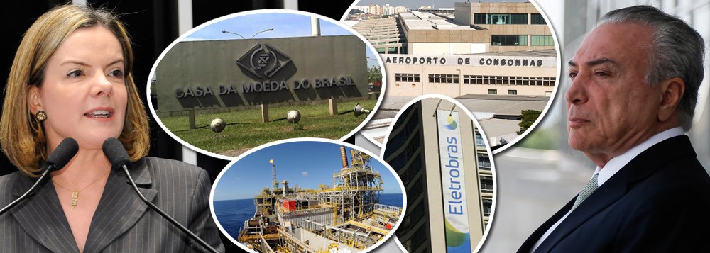 Em dura nota contra o anúncio de liquidação do patrimônio público pelo governo de Michel Temer, a Executiva Nacional do PT disse que o real motivo das privatizações é a realização de "grandes negociatas que enriquecerão golpistas e seus sócios"; "O golpe sempre teve com agenda principal fazer o país retroceder ao estágio de um Brasil colônia, país pequeno, dependente, tecnologicamente atrasado e submisso aos interesses do grande capital internacional. No país do golpe, as grandes decisões são tomadas em Washington e Wall Street. E a ordem é vender o Brasil. A ordem é pilhar o Brasil", diz o partido presidido pela senadora Gleisi Hoffmann; PT conclama a população e as forças nacionais a resistirem de todas as formas a "esses crimes contra a Nação"
(Foto: Aquiles Lins) Em dura nota contra o anúncio de liquidação do patrimônio público pelo governo de Michel Temer, a Executiva Nacional do PT disse que o real motivo das privatizações é a realização de "grandes negociatas que enriquecerão golpistas e seus sócios"; "O golpe sempre teve com agenda principal fazer o país retroceder ao estágio de um Brasil colônia, país pequeno, dependente, tecnologicamente atrasado e submisso aos interesses do grande capital internacional. No país do golpe, as grandes decisões são tomadas em Washington e Wall Street. E a ordem é vender o Brasil. A ordem é pilhar o Brasil", diz o partido presidido pela senadora Gleisi Hoffmann; PT conclama a população e as forças nacionais a resistirem de todas as formas a "esses crimes contra a Nação"