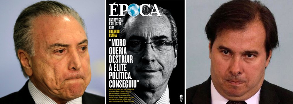 "Cunha mudou de estratégia. Agora não fustiga mais Temer, como há alguns meses quando lhe dirigia perguntas altamente comprometedoras – tão comprometedoras que Moro vetou muitas delas – e ameaçava conquistar o feito inédito de derrubar dois presidentes, um em seguida ao outro", diz o colunista Alex Solnik; "Ruim com Temer, pior sem Temer – é o que deve pensar. Não por acaso ele diz na entrevista que Maia não tem condição de ser presidente da República. Seria o pior dos mundos para ele. Ele odeia Maia porque seu sogro, Moreira Franco, é seu maior desafeto dentro do grupo palaciano. E por entender que com Maia no poder não terá a mesma chance de deixar a cadeia" (Foto: Alex Solnik) "Cunha mudou de estratégia. Agora não fustiga mais Temer, como há alguns meses quando lhe dirigia perguntas altamente comprometedoras – tão comprometedoras que Moro vetou muitas delas – e ameaçava conquistar o feito inédito de derrubar dois presidentes, um em seguida ao outro", diz o colunista Alex Solnik; "Ruim com Temer, pior sem Temer – é o que deve pensar. Não por acaso ele diz na entrevista que Maia não tem condição de ser presidente da República. Seria o pior dos mundos para ele. Ele odeia Maia porque seu sogro, Moreira Franco, é seu maior desafeto dentro do grupo palaciano. E por entender que com Maia no poder não terá a mesma chance de deixar a cadeia"