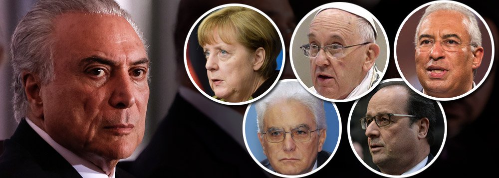 Reportagem da agência ANSA aponta que líderes mundiais, inclusive o papa Francisco, estariam evitando vir ao Brasil e dando preferência a outros países da América, por conta do cenário de instabilidade política no País e também pela baixa popularidade de Michel Temer; reportagem cita exemplos de líderes como a chanceler alemã Angela Merkel, o primeiro-ministro português Antonio Costa o presidente italiano, Sergio Matarella, e o ex-presidente francês François Hollande, que estiveram no continente ou mesmo no Brasil, mas não se encontraram com Temer; matéria lembra ainda que, em um ano à frente do Planalto, Temer foi anfitrião de apenas um chefe de Estado em Brasília, o presidente argentino, Mauricio Macri (Foto: Gisele Federicce) Reportagem da agência ANSA aponta que líderes mundiais, inclusive o papa Francisco, estariam evitando vir ao Brasil e dando preferência a outros países da América, por conta do cenário de instabilidade política no País e também pela baixa popularidade de Michel Temer; reportagem cita exemplos de líderes como a chanceler alemã Angela Merkel, o primeiro-ministro português Antonio Costa o presidente italiano, Sergio Matarella, e o ex-presidente francês François Hollande, que estiveram no continente ou mesmo no Brasil, mas não se encontraram com Temer; matéria lembra ainda que, em um ano à frente do Planalto, Temer foi anfitrião de apenas um chefe de Estado em Brasília, o presidente argentino, Mauricio Macri
