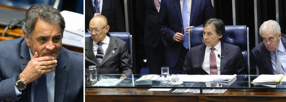 Por 50 votos favoráveis e 21 contrários, o plenário do Senado decidiu nesta noite adiar a votação sobre o afastamento do senador Aécio Neves (PSDB-MG); plenário aprovou, após três horas de discussão, um requerimento apresentado por Antônio Carlos Valadares (PSB-SE); Aécio foi afastado do mandato parlamentar na semana passada, por determinação da Primeira Turma do Supremo Tribunal Federal (STF) e a pedido da Procuradoria Geral da República (PGR) (Foto: Aquiles Lins) Por 50 votos favoráveis e 21 contrários, o plenário do Senado decidiu nesta noite adiar a votação sobre o afastamento do senador Aécio Neves (PSDB-MG); plenário aprovou, após três horas de discussão, um requerimento apresentado por Antônio Carlos Valadares (PSB-SE); Aécio foi afastado do mandato parlamentar na semana passada, por determinação da Primeira Turma do Supremo Tribunal Federal (STF) e a pedido da Procuradoria Geral da República (PGR)