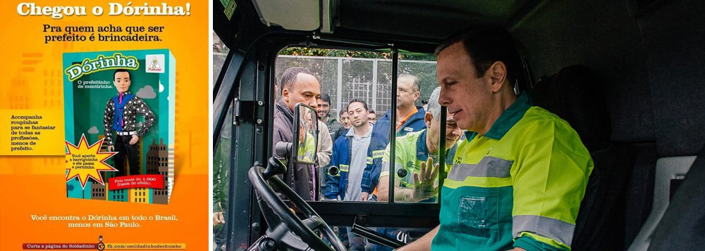 "Boneco Dorinha pode ser encontrado em muitos lugares, menos em São Paulo", diz um dos slogans do produto, que ironiza as constantes viagens do prefeito de São Paulo, João Doria (PSDB), pelo Brasil enquanto a cidade segue com problemas e mal-administrada (Foto: Charles Nisz) "Boneco Dorinha pode ser encontrado em muitos lugares, menos em São Paulo", diz um dos slogans do produto, que ironiza as constantes viagens do prefeito de São Paulo, João Doria (PSDB), pelo Brasil enquanto a cidade segue com problemas e mal-administrada