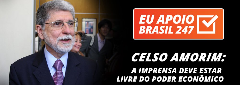 O ex-ministro Celso Amorim, que já foi apontado pela revista Foreign Policy como o melhor chanceler do mundo, também apoia a campanha de assinaturas solidárias do 247. "Nós precisamos de uma mídia plural e por isso é importante que o 247 tenha apoio da sociedade. Caso contrário, nossas opiniões serão controladas pela grande mídia, que é muito ligada ao grande capital", diz ele (Foto: Leonardo Attuch) O ex-ministro Celso Amorim, que já foi apontado pela revista Foreign Policy como o melhor chanceler do mundo, também apoia a campanha de assinaturas solidárias do 247. "Nós precisamos de uma mídia plural e por isso é importante que o 247 tenha apoio da sociedade. Caso contrário, nossas opiniões serão controladas pela grande mídia, que é muito ligada ao grande capital", diz ele