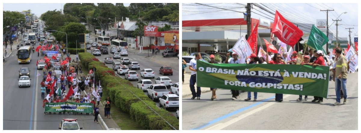 Cerca de 150 manifestantes, entre sindicalistas, representantes de movimentos sociais e estudantes participaram, nesta terça-feira (3), de ato público contra medidas adotadas pelo governo Michel Temer (PMDB); o movimento faz parte de uma ação nacional contra o "desmonte proposto pelo governo federal"; objetivo é denunciar, reivindicar e mobilizar a sociedade, além dos deputados e senadores que são responsáveis pelas votações (Foto: Voney Malta) Cerca de 150 manifestantes, entre sindicalistas, representantes de movimentos sociais e estudantes participaram, nesta terça-feira (3), de ato público contra medidas adotadas pelo governo Michel Temer (PMDB); o movimento faz parte de uma ação nacional contra o "desmonte proposto pelo governo federal"; objetivo é denunciar, reivindicar e mobilizar a sociedade, além dos deputados e senadores que são responsáveis pelas votações