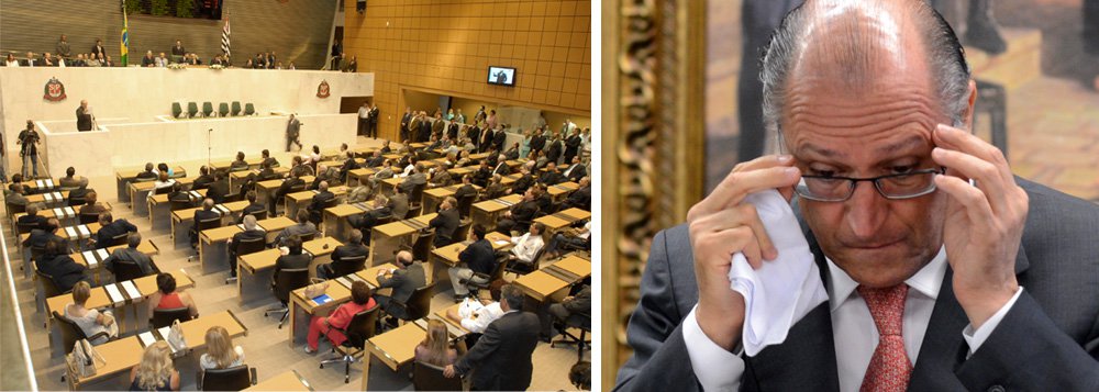 Cotado para disputar a presidência da República em 2018, o governador Geraldo Alckmin (PSDB) tem pela frente uma ameaça de rebelião em sua base aliada que pode causar um rombo de até R$ 1 bilhão nos próximos quatro anos; deputados estaduais querem colocar para votação um projeto que muda o teto salarial do funcionalismo; atualmente, o limite é vinculado aos vencimentos do governador, de R$ 21.631, mas o projeto prevê que passe a ser considerado como teto o salário dos desembargadores do TJ-SP, que é de R$ 30.471,11; se a proposta for aprovada, São Paulo poderá estourar o limite de gastos da máquina pública estabelecido pela LRF (Foto: Leonardo Lucena) Cotado para disputar a presidência da República em 2018, o governador Geraldo Alckmin (PSDB) tem pela frente uma ameaça de rebelião em sua base aliada que pode causar um rombo de até R$ 1 bilhão nos próximos quatro anos; deputados estaduais querem colocar para votação um projeto que muda o teto salarial do funcionalismo; atualmente, o limite é vinculado aos vencimentos do governador, de R$ 21.631, mas o projeto prevê que passe a ser considerado como teto o salário dos desembargadores do TJ-SP, que é de R$ 30.471,11; se a proposta for aprovada, São Paulo poderá estourar o limite de gastos da máquina pública estabelecido pela LRF