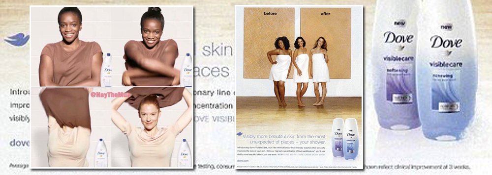 Uma mulher negra se torna branca depois de usar a loção Dove, como se pode ver na sequência de imagens da campanha lançada pela marca e que causou revolta entre internautas, fazendo a Dove a retirar o post e pedir desculpas no seu perfil oficial (Foto: Leonardo Attuch) Uma mulher negra se torna branca depois de usar a loção Dove, como se pode ver na sequência de imagens da campanha lançada pela marca e que causou revolta entre internautas, fazendo a Dove a retirar o post e pedir desculpas no seu perfil oficial