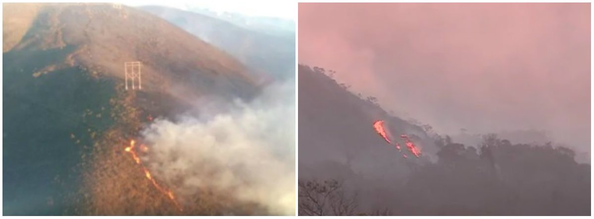 O Corpo de Bombeiros recomeçou o combate ao incêndio na Serra do Rola Moça, na Região Metropolitana de Belo Horizonte; o fogo atinge uma área perto do manancial Catarina, segundo informações da corporação; mais de 70 militares e brigadistas estavam no local durante a tarde (Foto: Leonardo Lucena) O Corpo de Bombeiros recomeçou o combate ao incêndio na Serra do Rola Moça, na Região Metropolitana de Belo Horizonte; o fogo atinge uma área perto do manancial Catarina, segundo informações da corporação; mais de 70 militares e brigadistas estavam no local durante a tarde