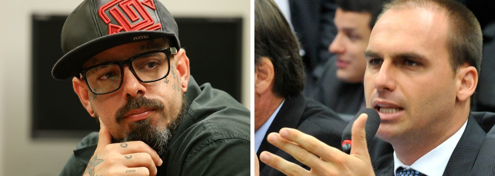 Músico detonou o filho de Jair Bolsonaro, deputado Eduardo Bolsonaro, que resolveu provocá-lo por meio do Twitter, e ainda o desafiou para um encontro; "Pois bem, deputado. Somos dois homens, quando tiver oportunidade, se quiser conversar sobre esses assuntos, pode ter certeza que estarei à sua espera"; polêmica teve início quando Tico Santa Cruz reagiu à invasão de sua conta no Facebook por apoiadores de Bolsonaro (Foto: Paulo Emílio) Músico detonou o filho de Jair Bolsonaro, deputado Eduardo Bolsonaro, que resolveu provocá-lo por meio do Twitter, e ainda o desafiou para um encontro; "Pois bem, deputado. Somos dois homens, quando tiver oportunidade, se quiser conversar sobre esses assuntos, pode ter certeza que estarei à sua espera"; polêmica teve início quando Tico Santa Cruz reagiu à invasão de sua conta no Facebook por apoiadores de Bolsonaro