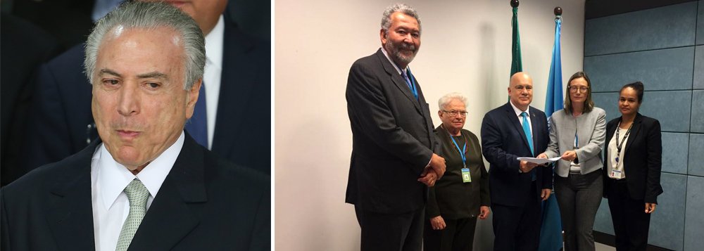 As deputadas federais Maria do Rosário (PT-RS), Luiza Erundina (PSOL-SP) e o deputado federal Paulão (PT-AL) entregaram nesta quinta-feira, 25, ao coordenador residente do Sistema das Nações Unidas no Brasil, Niki Fabiancic, documento que relata violações de direitos humanos ocorridas no governo Temer; carta-denúncia centra-se nas repressões ocorridas no ato em Brasília, no Decreto que autoriza o uso das Forças Armadas e na chacina do Sul do Pará, ocorridas nesta quarta-feira, 23; "O governo Temer utilizou as Forças Armadas e o Estado contra o povo brasileiro, a liberdade de manifestação, de organização e de expressão de um povo", afirmou Maria do Rosário; leia íntegra do texto assinado por parlamentares, artistas, entidades e sociedade civil (Foto: Aquiles Lins) As deputadas federais Maria do Rosário (PT-RS), Luiza Erundina (PSOL-SP) e o deputado federal Paulão (PT-AL) entregaram nesta quinta-feira, 25, ao coordenador residente do Sistema das Nações Unidas no Brasil, Niki Fabiancic, documento que relata violações de direitos humanos ocorridas no governo Temer; carta-denúncia centra-se nas repressões ocorridas no ato em Brasília, no Decreto que autoriza o uso das Forças Armadas e na chacina do Sul do Pará, ocorridas nesta quarta-feira, 23; "O governo Temer utilizou as Forças Armadas e o Estado contra o povo brasileiro, a liberdade de manifestação, de organização e de expressão de um povo", afirmou Maria do Rosário; leia íntegra do texto assinado por parlamentares, artistas, entidades e sociedade civil