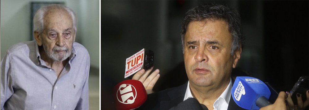 O jornalista Hélio Fernandes, fundador do jornal Tribuna da Imprensa e irmão de Millôr Fernandes, escreve um lúcido artigo sobre a situação de Aécio Neves, presidente do PSDB, que estampa a capa da revista Veja desta semana, acusado de receber propina da Odebrecht em uma conta em Nova York; Fernandes descreve a trajetória de Aécio rumo à presidência da República, passando pelo seu esperneio após a derrota em 2014; "Para o presidente do PSDB, o importante é chegar ao Planalto com povo ou sem ele. Mas chegar. Só que o depoimento delação de Marcelo Odebrecht eliminou suas chances", afirma (Foto: Aquiles Lins) O jornalista Hélio Fernandes, fundador do jornal Tribuna da Imprensa e irmão de Millôr Fernandes, escreve um lúcido artigo sobre a situação de Aécio Neves, presidente do PSDB, que estampa a capa da revista Veja desta semana, acusado de receber propina da Odebrecht em uma conta em Nova York; Fernandes descreve a trajetória de Aécio rumo à presidência da República, passando pelo seu esperneio após a derrota em 2014; "Para o presidente do PSDB, o importante é chegar ao Planalto com povo ou sem ele. Mas chegar. Só que o depoimento delação de Marcelo Odebrecht eliminou suas chances", afirma