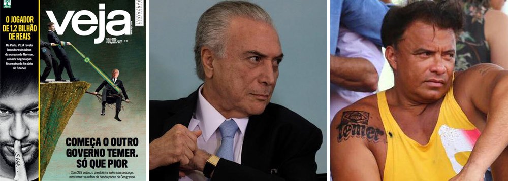 Integrante da campanha midiática que redundou no golpe parlamentar de 2016, a revista Veja reconheceu, neste fim de semana, que o governo Temer, fruto desse processo, hoje governa com a "banda podre" do Congresso, cujo símbolo maior nesta semana foi o deputado Wladimir Costa (SD-PA), o da tatuagem em troca de favores; para a revista, a crise continua com Temer e, segundo a colunista Dora Kramer, a vitória do Palácio do Planalto é de fôlego curto – uma vez que Temer não terá munição para conter as próximas denúncias que virão da Procuradoria-Geral da República (Foto: Ana Pupulin) Integrante da campanha midiática que redundou no golpe parlamentar de 2016, a revista Veja reconheceu, neste fim de semana, que o governo Temer, fruto desse processo, hoje governa com a "banda podre" do Congresso, cujo símbolo maior nesta semana foi o deputado Wladimir Costa (SD-PA), o da tatuagem em troca de favores; para a revista, a crise continua com Temer e, segundo a colunista Dora Kramer, a vitória do Palácio do Planalto é de fôlego curto – uma vez que Temer não terá munição para conter as próximas denúncias que virão da Procuradoria-Geral da República