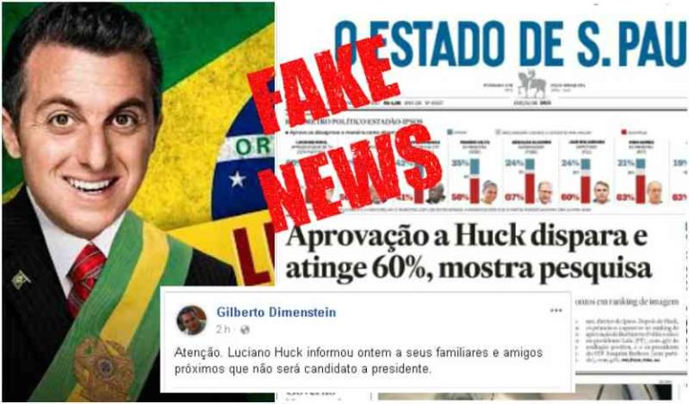 A "Fake News" (notícia falsa) do Estadão não resistiu nem 24 horas, a qual dizia que Huck tinha "disparado" e "atingido" 60% em pesquisa de opinião (Foto: Esmael Morais) A "Fake News" (notícia falsa) do Estadão não resistiu nem 24 horas, a qual dizia que Huck tinha "disparado" e "atingido" 60% em pesquisa de opinião