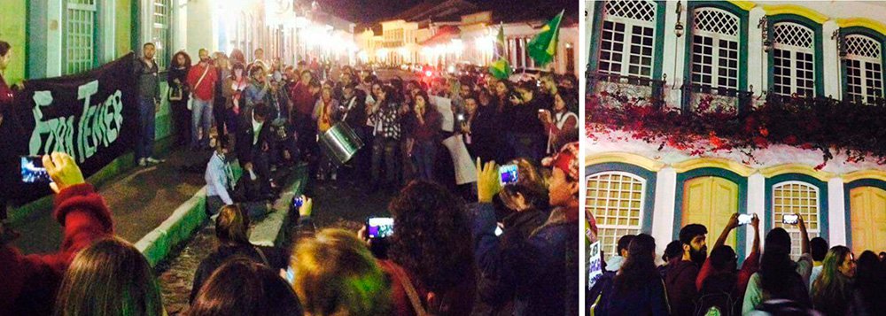 Manifestantes fizeram na noite dessa quinta-feira, 18, em São João del Rey, um protesto em frente ao Solar dos Neves, famoso casarão da família de Tancredo; grupo armou uma fogueira e queimaram um boneco com a imagem do senador afastado. Um deles estampava das frases mais emblemáticas da conversa em que Aécio pediu R$ 2 milhões ao dono da JBS para pagar a sua defesa na Lava Jato: "Tem que ser um que a gente mata ele antes de fazer delação" (Foto: Aquiles Lins) Manifestantes fizeram na noite dessa quinta-feira, 18, em São João del Rey, um protesto em frente ao Solar dos Neves, famoso casarão da família de Tancredo; grupo armou uma fogueira e queimaram um boneco com a imagem do senador afastado. Um deles estampava das frases mais emblemáticas da conversa em que Aécio pediu R$ 2 milhões ao dono da JBS para pagar a sua defesa na Lava Jato: "Tem que ser um que a gente mata ele antes de fazer delação"