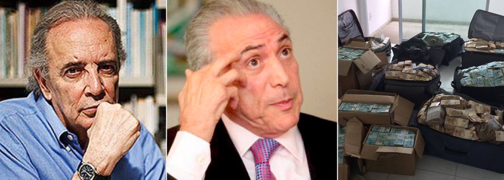 A propina de R$ 51 milhões apreendida no bunker de Geddel Vieira Lima, braço de direito de Michel Temer, agravará muito a situação política do ocupante do Palácio do Planalto; "derrubada Dilma, Geddel estava na primeira fila a entrar no Planalto, feito ministro da Secretaria de Governo de Temer – um dos dois ministros que sabem e lidam com tudo no governo", diz o colunista Janio de Freitas (Foto: Leonardo Attuch) A propina de R$ 51 milhões apreendida no bunker de Geddel Vieira Lima, braço de direito de Michel Temer, agravará muito a situação política do ocupante do Palácio do Planalto; "derrubada Dilma, Geddel estava na primeira fila a entrar no Planalto, feito ministro da Secretaria de Governo de Temer – um dos dois ministros que sabem e lidam com tudo no governo", diz o colunista Janio de Freitas