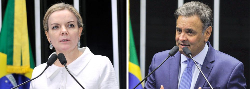 “O Código de Ética do Senado Federal dá poderes para a Casa tratar do assunto e afastar o Senador Aécio Neves. Por isso, nós vamos acionar os mecanismos institucionais adequados para que isso seja feito”, disse a senadora Gleisi Hoffmann (PT-PR), presidente nacional do partido; ontem, numa polêmica nota, o PT considerou "esdrúxula" a decisão do Supremo Tribunal Federal de afastar Aécio de seu mandato e de determinar seu recolhimento noturno (Foto: Leonardo Attuch) “O Código de Ética do Senado Federal dá poderes para a Casa tratar do assunto e afastar o Senador Aécio Neves. Por isso, nós vamos acionar os mecanismos institucionais adequados para que isso seja feito”, disse a senadora Gleisi Hoffmann (PT-PR), presidente nacional do partido; ontem, numa polêmica nota, o PT considerou "esdrúxula" a decisão do Supremo Tribunal Federal de afastar Aécio de seu mandato e de determinar seu recolhimento noturno