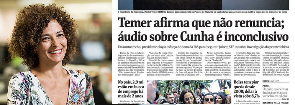 Jornalista Paula Cesarino Costa, ombudsman da Folha, destacou neste domingo, 21, que se no primeiro momento o jornal "abraçou apressadamente a versão do furo que tomara", foi "enfático demais" a decretar a inconclusividade da gravação; "Mesmo com a dúvida sobre esse trecho, o conteúdo do áudio representava uma conversa grave e comprometedora do chefe do Executivo. Vários leitores reagiram com indignação à mudança de posição da Folha", diz Costa (Foto: Aquiles Lins) Jornalista Paula Cesarino Costa, ombudsman da Folha, destacou neste domingo, 21, que se no primeiro momento o jornal "abraçou apressadamente a versão do furo que tomara", foi "enfático demais" a decretar a inconclusividade da gravação; "Mesmo com a dúvida sobre esse trecho, o conteúdo do áudio representava uma conversa grave e comprometedora do chefe do Executivo. Vários leitores reagiram com indignação à mudança de posição da Folha", diz Costa