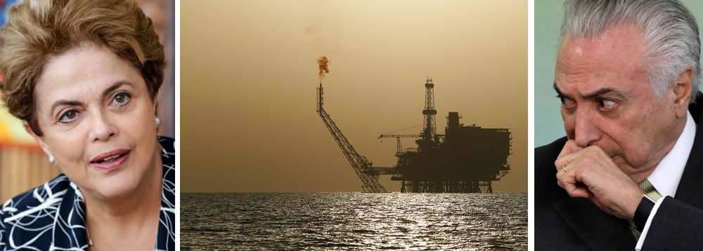 Presidente deposta pelo golpe, Dilma Rousseff afirma que blocos do pré-sal "serão arrematados por grandes petroleiras internacionais a preços vis" no leilão marcado para esta sexta-feira 27 pelo governo golpista; "O Brasil venderá petróleo a preço de banana", denuncia Dilma, que critica ainda outras ações do governo Temer em favor das grandes empresas mundiais de petróleo e contra a indústria nacional; "Assim, o governo golpista cumpre mais uma etapa de sua devastadora destruição da economia e das riquezas nacionais: doa nossas maiores riquezas, abre mão de tributos que seriam usados em benefício do povo brasileiro e transfere para o exterior empregos que deveriam ser criados aqui", resume; para Dilma, trata-se de "um crime de traição, que um dia terá de ser julgado severamente" (Foto: Gisele Federicce) Presidente deposta pelo golpe, Dilma Rousseff afirma que blocos do pré-sal "serão arrematados por grandes petroleiras internacionais a preços vis" no leilão marcado para esta sexta-feira 27 pelo governo golpista; "O Brasil venderá petróleo a preço de banana", denuncia Dilma, que critica ainda outras ações do governo Temer em favor das grandes empresas mundiais de petróleo e contra a indústria nacional; "Assim, o governo golpista cumpre mais uma etapa de sua devastadora destruição da economia e das riquezas nacionais: doa nossas maiores riquezas, abre mão de tributos que seriam usados em benefício do povo brasileiro e transfere para o exterior empregos que deveriam ser criados aqui", resume; para Dilma, trata-se de "um crime de traição, que um dia terá de ser julgado severamente"