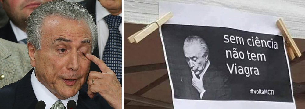 Corte de verbas para a Ciência e Tecnologia gera protesto inusitado contra Michel Temer; setor sofreu contingenciamento de verba de 44% sob o atual governo, ameaçando seriamente a área de pesquisas (Foto: Gisele Federicce) Corte de verbas para a Ciência e Tecnologia gera protesto inusitado contra Michel Temer; setor sofreu contingenciamento de verba de 44% sob o atual governo, ameaçando seriamente a área de pesquisas