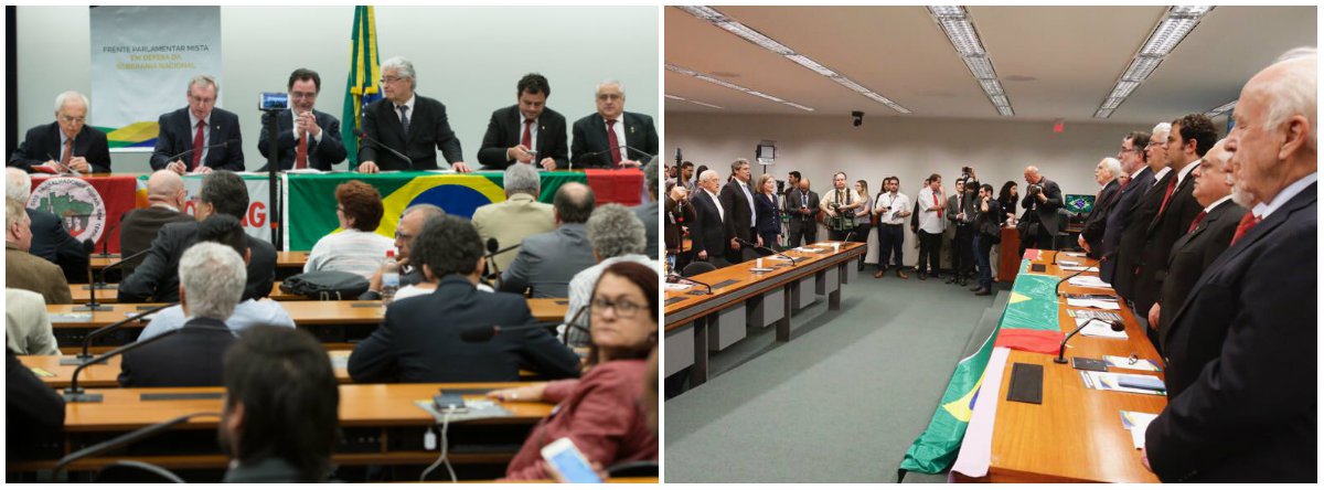 Frente é presidida pelo senador Roberto Requião (PMDB-PR) e tem o deputado Patrus Ananias (PT-MG) como secretário-geral; participaram também do lançamento os ex-ministros Luís Carlos Bresser-Pereira e Celso Amorim; "O que existe no Brasil é um vendaval neoliberal", disse Amorim; segundo o embaixador Samuel Pinheiro Guimarães, que também esteve no ato, a soberania pertence ao povo e não a governo ilegítimo (Foto: Gisele Federicce) Frente é presidida pelo senador Roberto Requião (PMDB-PR) e tem o deputado Patrus Ananias (PT-MG) como secretário-geral; participaram também do lançamento os ex-ministros Luís Carlos Bresser-Pereira e Celso Amorim; "O que existe no Brasil é um vendaval neoliberal", disse Amorim; segundo o embaixador Samuel Pinheiro Guimarães, que também esteve no ato, a soberania pertence ao povo e não a governo ilegítimo
