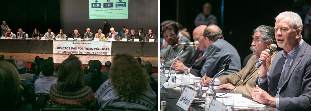 Prefeito de Porto Alegre, Nelson Marchezan Júnior (PSDB) conseguiu uma proeza: reunir em uma audiência pública três ex-prefeitos e um ex-vice-prefeito da cidade; João Dib (PP), último prefeito de Porto Alegre indicado pela ditadura, Olívio Dutra (PT), José Fortunati (PDT) e Sebastião Melo (PMDB) participaram da audiência pública convocada pela Comissão de Assuntos Municipais da AL-RS; pedetista disse que a Prefeitura não fornece dados sobre os gastos do municípios; Dib também criticou a proposta de privatização dos serviços de água e esgoto do município (Foto: Leonardo Lucena) Prefeito de Porto Alegre, Nelson Marchezan Júnior (PSDB) conseguiu uma proeza: reunir em uma audiência pública três ex-prefeitos e um ex-vice-prefeito da cidade; João Dib (PP), último prefeito de Porto Alegre indicado pela ditadura, Olívio Dutra (PT), José Fortunati (PDT) e Sebastião Melo (PMDB) participaram da audiência pública convocada pela Comissão de Assuntos Municipais da AL-RS; pedetista disse que a Prefeitura não fornece dados sobre os gastos do municípios; Dib também criticou a proposta de privatização dos serviços de água e esgoto do município