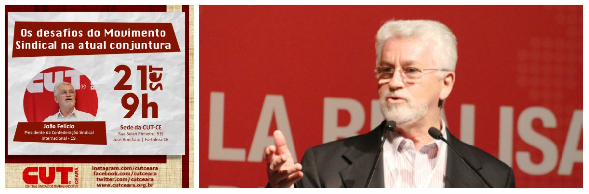 Com o tema "Os desafios do Movimento Sindical na atual Conjuntura" o presidente da Confederação Sindical Internacional (CSI), João Felício, está realizando uma palestra para os sindicalistas cearenses, na manhã desta quinta-feira (21), na sede da CUT-CE, em Fortaleza, João Felício é ex-presidente da CUT Brasil e o primeiro latino-americano a presidir a CSI. (Foto: Fatima 247) Com o tema "Os desafios do Movimento Sindical na atual Conjuntura" o presidente da Confederação Sindical Internacional (CSI), João Felício, está realizando uma palestra para os sindicalistas cearenses, na manhã desta quinta-feira (21), na sede da CUT-CE, em Fortaleza, João Felício é ex-presidente da CUT Brasil e o primeiro latino-americano a presidir a CSI.