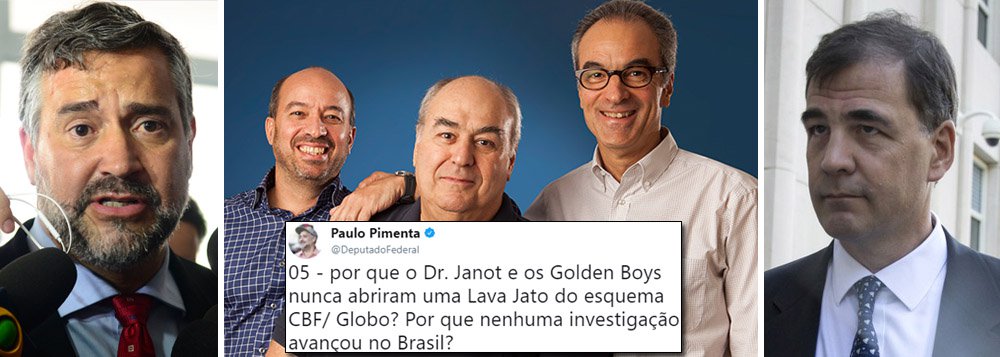 Deputado federal Paulo Pimenta (PT-RS) cobrou nesta quarta-feira, 15, uma investigação profunda sobre as denúncias de que o Grupo Globo pagou propina a dirigentes do futebol por direitos de transmissão de jogos das copas Libertadores da América e Sulamericana; "Precisou surgir uma investigação nos EUA, para que fosse dito o que todos sabiam: A Globo paga propina para dirigentes do futebol", diz Pimenta; o deputado pediu a abertura de investigação como foi feita pela operação Lava Jato; "Por que o Dr. Janot e os Golden Boys nunca abriram uma Lava Jato do esquema CBF/ Globo? Por que nenhuma investigação avançou no Brasil?", questionou Pimenta em sua conta no Twitter (Foto: Aquiles Lins) Deputado federal Paulo Pimenta (PT-RS) cobrou nesta quarta-feira, 15, uma investigação profunda sobre as denúncias de que o Grupo Globo pagou propina a dirigentes do futebol por direitos de transmissão de jogos das copas Libertadores da América e Sulamericana; "Precisou surgir uma investigação nos EUA, para que fosse dito o que todos sabiam: A Globo paga propina para dirigentes do futebol", diz Pimenta; o deputado pediu a abertura de investigação como foi feita pela operação Lava Jato; "Por que o Dr. Janot e os Golden Boys nunca abriram uma Lava Jato do esquema CBF/ Globo? Por que nenhuma investigação avançou no Brasil?", questionou Pimenta em sua conta no Twitter