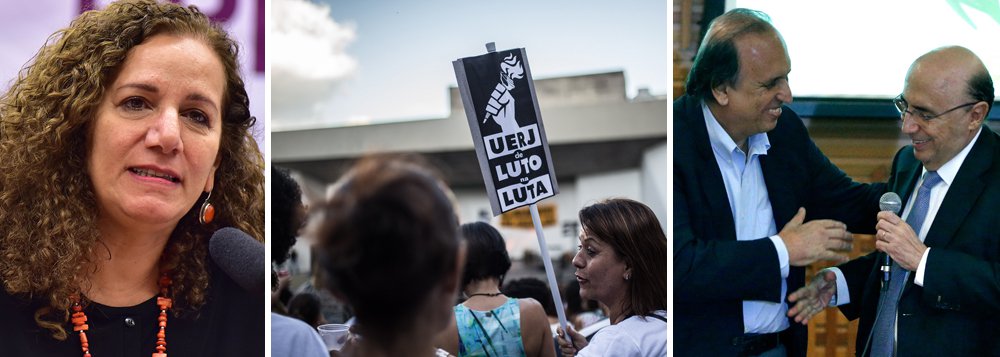 "Com quase meio milhão em déficit de moradias, mais de 1 milhão de desempregados, trabalhadores com dívidas crescentes, cenas cotidianas de guerra urbana e uma universidade estadual ameaçada, o Rio de Janeiro corajosamente resiste neste 7 de setembro", escreve a deputada Jandira Feghali (PCdoB-RJ), que fala ainda em um "governo estadual fracassado", "refém de um governo federal quadrilheiro e sem pudor"; Jandira também critica o documento editado pelo ministro Henrique Meirelles com orientação de "rever a oferta de ensino superior pelo Rio", em meio à crise da UERJ; "Dom Pedro I ficaria chocado com tamanha canalhice", lamenta (Foto: Jandira Feghali) "Com quase meio milhão em déficit de moradias, mais de 1 milhão de desempregados, trabalhadores com dívidas crescentes, cenas cotidianas de guerra urbana e uma universidade estadual ameaçada, o Rio de Janeiro corajosamente resiste neste 7 de setembro", escreve a deputada Jandira Feghali (PCdoB-RJ), que fala ainda em um "governo estadual fracassado", "refém de um governo federal quadrilheiro e sem pudor"; Jandira também critica o documento editado pelo ministro Henrique Meirelles com orientação de "rever a oferta de ensino superior pelo Rio", em meio à crise da UERJ; "Dom Pedro I ficaria chocado com tamanha canalhice", lamenta