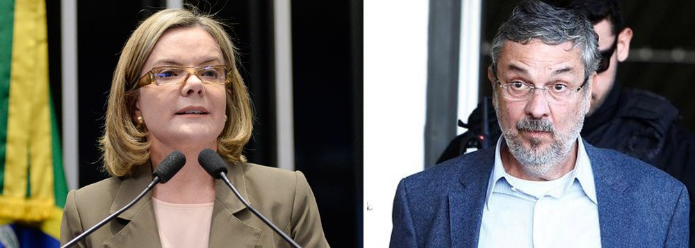 Presidente nacional do PT, senadora Gleisi Hoffmann, reagiu com veemência à carta de desfiliação do ex-ministro Antônio Palocci, enviada ao partido nesta terça-feira, 26; para Gleisi, a carta de Palocci não destina ao PT, mas aos procuradores do Ministério Público Federal com quem o ex-ministro negocia acordo de delação premiada; "Palocci decidiu 'queimar seus navios', romper com sua própria história e renegar as causas que defendeu no passado. A forma desrespeitosa e caluniosa como se refere ao ex-presidente Lula demonstra sua fraqueza de caráter e o desespero de agradar seus inquisidores. Política e moralmente, Palocci já está fora do PT", disse a presidente do PT (Foto: Aquiles Lins) Presidente nacional do PT, senadora Gleisi Hoffmann, reagiu com veemência à carta de desfiliação do ex-ministro Antônio Palocci, enviada ao partido nesta terça-feira, 26; para Gleisi, a carta de Palocci não destina ao PT, mas aos procuradores do Ministério Público Federal com quem o ex-ministro negocia acordo de delação premiada; "Palocci decidiu 'queimar seus navios', romper com sua própria história e renegar as causas que defendeu no passado. A forma desrespeitosa e caluniosa como se refere ao ex-presidente Lula demonstra sua fraqueza de caráter e o desespero de agradar seus inquisidores. Política e moralmente, Palocci já está fora do PT", disse a presidente do PT