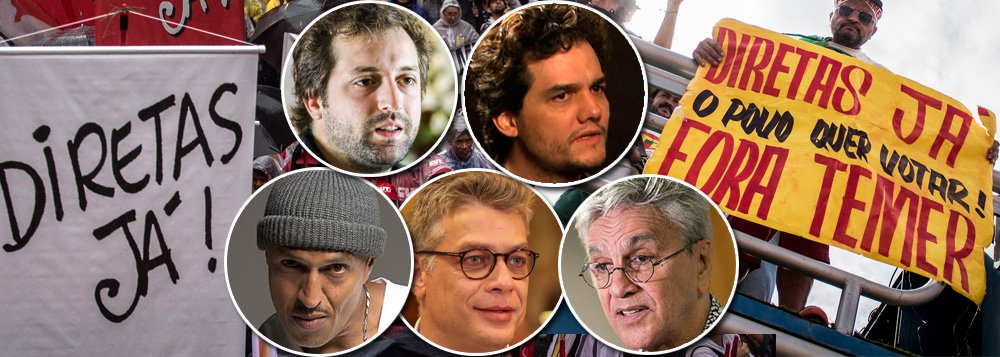 A classe artística se uniu para pedir o afastamento de Michel Temer e apoiar a realização de eleições diretas para a Presidência; Wagner Moura, Fábio Assunção, Gregório Duvivier, Lucio Mauro Filho e Emanuele Araújo divulgaram vídeos em que convocam para manifestação neste domingo, às 11 da manhã, na praia de Copacabana, no Rio; manifestação na praia vai defender a volta da democracia ao Brasil; lideranças de movimentos políticos e sociais já confirmaram presença no evento, que terá ainda um show do cantor Caetano Veloso (Foto: Ana Pupulin) A classe artística se uniu para pedir o afastamento de Michel Temer e apoiar a realização de eleições diretas para a Presidência; Wagner Moura, Fábio Assunção, Gregório Duvivier, Lucio Mauro Filho e Emanuele Araújo divulgaram vídeos em que convocam para manifestação neste domingo, às 11 da manhã, na praia de Copacabana, no Rio; manifestação na praia vai defender a volta da democracia ao Brasil; lideranças de movimentos políticos e sociais já confirmaram presença no evento, que terá ainda um show do cantor Caetano Veloso