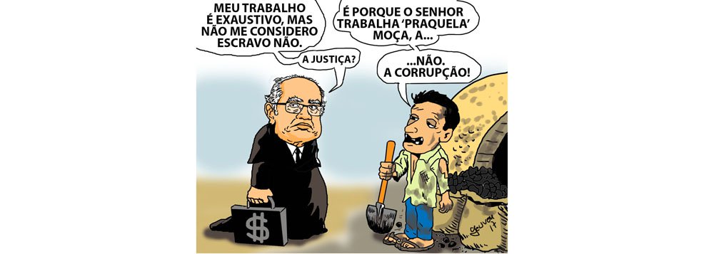 Ontem, o ministro Gilmar Mendes, do Supremo Tribunal Federal, disse que trabalha de forma exaustiva, mas nem por isso se considera escravo e foi parar nos trending topics; o cartunista tocantinense Geuvar deu sua resposta (Foto: Leonardo Attuch) Ontem, o ministro Gilmar Mendes, do Supremo Tribunal Federal, disse que trabalha de forma exaustiva, mas nem por isso se considera escravo e foi parar nos trending topics; o cartunista tocantinense Geuvar deu sua resposta
