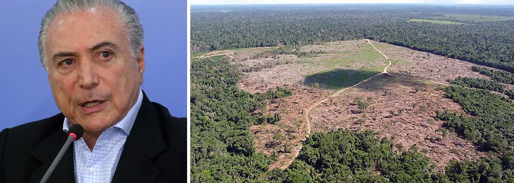 Michel Temer vetou a medida provisória que reduzia o nível de proteção de parte da Floresta Nacional (Flona) do Jamanxim, no Pará; para o professor do Departamento de Geografia da USP, Wagner Ribeiro, a ação de Temer "não passa de jogo dele cena". "Ele está em viagem para a Noruega – país que mais investe no Fundo Amazônia – e ficaria muito ruim para ele não vetar a medida", destacou; proposta vetada por Temer teria como consequência imediata, legalizar grileiros e posseiros da região; após o veto, ministro do Meio Ambiente, Sarney Filho, anunciou que o Temer enviará em "urgência constitucional" um projeto de lei com o teor da proposta original, reduzindo o nível proteção de 300 mil hectares da floresta (Foto: Paulo Emílio) Michel Temer vetou a medida provisória que reduzia o nível de proteção de parte da Floresta Nacional (Flona) do Jamanxim, no Pará; para o professor do Departamento de Geografia da USP, Wagner Ribeiro, a ação de Temer "não passa de jogo dele cena". "Ele está em viagem para a Noruega – país que mais investe no Fundo Amazônia – e ficaria muito ruim para ele não vetar a medida", destacou; proposta vetada por Temer teria como consequência imediata, legalizar grileiros e posseiros da região; após o veto, ministro do Meio Ambiente, Sarney Filho, anunciou que o Temer enviará em "urgência constitucional" um projeto de lei com o teor da proposta original, reduzindo o nível proteção de 300 mil hectares da floresta