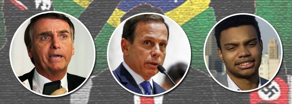 O que há em comum entre o "vai pra Curitiba" do prefeito João Doria contra um intelectual que o criticou, o racismo de Jair Bolsonaro durante uma palestra na Hebraica e a agressão do vereador Fernando Holiday a professores de escolas públicas? "São todas demonstrações da forma de agir que a direita brasileira escolheu e cujas características são a violência verbal (que sempre insinua que está a ponto de se transformar em violência física) e a tentativa de intimidação", diz o cientista político Luis Felipe Miguel, professor da Universidade de Brasília, em texto publicado nas redes sociais; ambiente de ódio instalado no País germinou as sementes do fascismo (Foto: Leonardo Attuch) O que há em comum entre o "vai pra Curitiba" do prefeito João Doria contra um intelectual que o criticou, o racismo de Jair Bolsonaro durante uma palestra na Hebraica e a agressão do vereador Fernando Holiday a professores de escolas públicas? "São todas demonstrações da forma de agir que a direita brasileira escolheu e cujas características são a violência verbal (que sempre insinua que está a ponto de se transformar em violência física) e a tentativa de intimidação", diz o cientista político Luis Felipe Miguel, professor da Universidade de Brasília, em texto publicado nas redes sociais; ambiente de ódio instalado no País germinou as sementes do fascismo