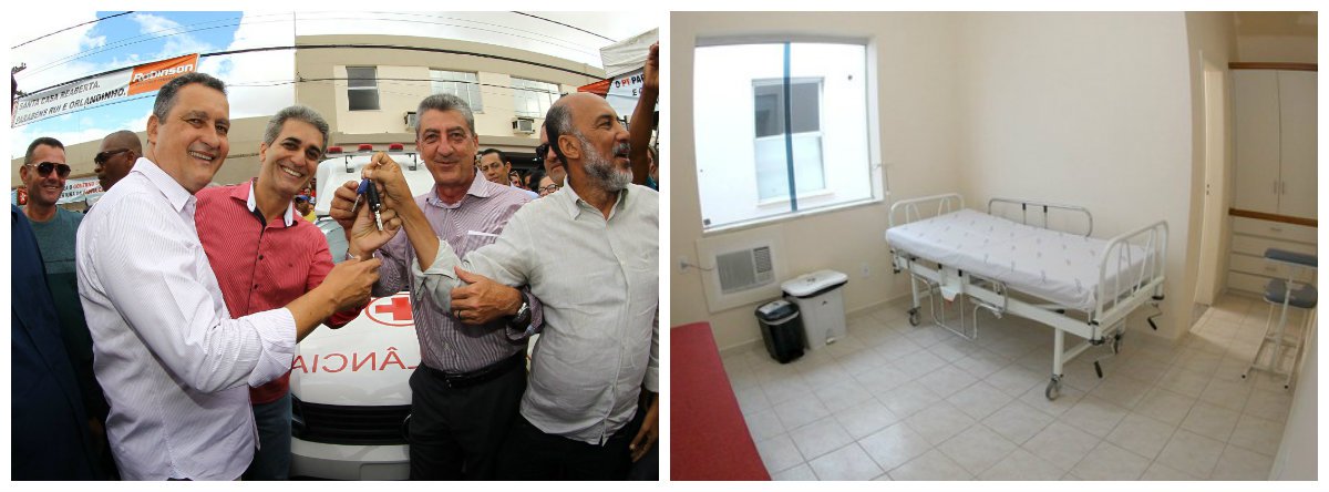 Fechado há quase três anos, a reabertura do Hospital Nossa Senhora do Bom Sucesso, em Cruz das Almas, vai disponibilizar 70 leitos para a população do Recôncavo Baiano; para o governador Rui Costa, no Brasil, adotou-se uma lógica de se distribuir hospitais por todas as cidades e isso é dinheiro do povo desperdiçado; "ao invés de ter hospitais nas cidades que não fazem cirurgia e não resolvem nada, é melhor ter apenas um que faz o que o povo da região precisa. Saúde é algo muito caro. Então, é preciso montar uma estrutura de saúde regional”; Rui também entregou viaturas paras as polícias Civil e Militar (Foto: Voney Malta) Fechado há quase três anos, a reabertura do Hospital Nossa Senhora do Bom Sucesso, em Cruz das Almas, vai disponibilizar 70 leitos para a população do Recôncavo Baiano; para o governador Rui Costa, no Brasil, adotou-se uma lógica de se distribuir hospitais por todas as cidades e isso é dinheiro do povo desperdiçado; "ao invés de ter hospitais nas cidades que não fazem cirurgia e não resolvem nada, é melhor ter apenas um que faz o que o povo da região precisa. Saúde é algo muito caro. Então, é preciso montar uma estrutura de saúde regional”; Rui também entregou viaturas paras as polícias Civil e Militar