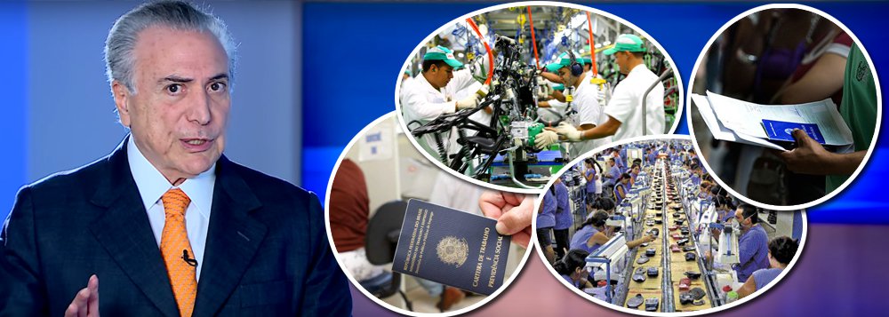 No dia em que o IBGE divulgou que o Brasil atingiu o recorde de 12,9 milhões de trabalhadores desempregados, dos quais 879 mil surgiram no último trimestre, Michel Temer vai às redes sociais para afirmar que a "recessão terminou"; "Nós eliminamos a recessão, agora vamos para o crescimento e o desenvolvimento desse país. O Brasil tem rumo", disse Temer, num esforço de convencimento; só da indústria fornecedora de petróleo e gás pode desempregar mais 1 milhão de trabalhadores, com o fim da política de conteúdo local, promovida pelo governo de Michel Temer; indústria brasileira terminou 2016 com queda de 6,6% na produção; de acordo com a CNI, que apoiou o golpe, a capacidade instalada ficou em 63% em janeiro e a confiança do setor (Foto: Aquiles Lins) No dia em que o IBGE divulgou que o Brasil atingiu o recorde de 12,9 milhões de trabalhadores desempregados, dos quais 879 mil surgiram no último trimestre, Michel Temer vai às redes sociais para afirmar que a "recessão terminou"; "Nós eliminamos a recessão, agora vamos para o crescimento e o desenvolvimento desse país. O Brasil tem rumo", disse Temer, num esforço de convencimento; só da indústria fornecedora de petróleo e gás pode desempregar mais 1 milhão de trabalhadores, com o fim da política de conteúdo local, promovida pelo governo de Michel Temer; indústria brasileira terminou 2016 com queda de 6,6% na produção; de acordo com a CNI, que apoiou o golpe, a capacidade instalada ficou em 63% em janeiro e a confiança do setor