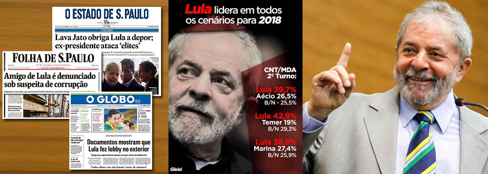 Um texto curto, sem chamada na primeira página e com mais de um dia de atraso; foi assim que a Folha de S.Paulo noticiou a pesquisa de intenção de votos da CNT/MDA, que mostra a vitória do ex-presidente Luiz Inácio Lula da Silva em todos os cenários para a eleição presidencial de 2018; silêncio dos grandes jornais sobre o resultado da pesquisa tem sido duramente criticado (Foto: Giuliana Miranda) Um texto curto, sem chamada na primeira página e com mais de um dia de atraso; foi assim que a Folha de S.Paulo noticiou a pesquisa de intenção de votos da CNT/MDA, que mostra a vitória do ex-presidente Luiz Inácio Lula da Silva em todos os cenários para a eleição presidencial de 2018; silêncio dos grandes jornais sobre o resultado da pesquisa tem sido duramente criticado