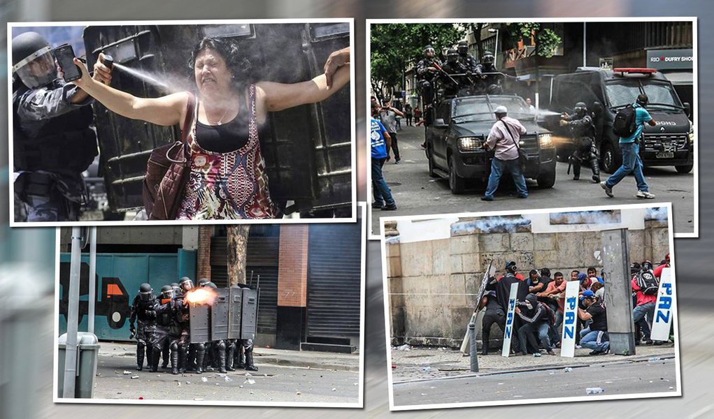 Em vão, o governador Pezão, já cassado pelo TRE, vem tentando conter a reação dos servidores na base de tiro, porrada e bomba. A resistência à venda da Cedae, ao atraso dos salários e ao aumento escorchante do desconto previdenciário do funcionalismo não para de crescer (Foto: Bepe Damasco) Em vão, o governador Pezão, já cassado pelo TRE, vem tentando conter a reação dos servidores na base de tiro, porrada e bomba. A resistência à venda da Cedae, ao atraso dos salários e ao aumento escorchante do desconto previdenciário do funcionalismo não para de crescer