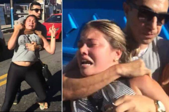 Uma mulher que participava de um protesto de familiares de policiais em frente ao 7º Batalhão da Polícia Militar (BPM) de São Gonçalo, no Rio de Janeiro, tomou uma gravata de um oficial militar e foi arrastada com violência para dentro da viatura; a cena foi filmada; ao todo, ele levou três mulheres para a delegacia; ao redor, outras mulheres da manifestação gritavam para que ele a soltasse e o chamavam de "covarde"; assista (Foto: Gisele Federicce) Uma mulher que participava de um protesto de familiares de policiais em frente ao 7º Batalhão da Polícia Militar (BPM) de São Gonçalo, no Rio de Janeiro, tomou uma gravata de um oficial militar e foi arrastada com violência para dentro da viatura; a cena foi filmada; ao todo, ele levou três mulheres para a delegacia; ao redor, outras mulheres da manifestação gritavam para que ele a soltasse e o chamavam de "covarde"; assista