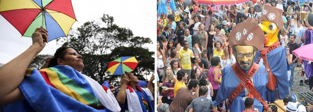 O frevo e o samba se uniram no Galinho de Brasília, bloco tradicional que há 25 anos movimenta o carnaval da cidade; embora o frevo seja o ritmo que embala o bloco, inspirado no Galo da Madrugada de Recife, a festa teve a participação da bateria da escola de samba Associação Recreativa Unidos do Cruzeiro (Aruc); Pandeiro, tamborim, passistas e porta-bandeira aqueceram o público que depois dançou ao som do frevo; não faltaram fantasias com perucas coloridas, tiaras com orelhinhas de coelho e gato, mulheres com bigode, homens vestidos de mulher, confete e serpentina (Foto: Leonardo Lucena) O frevo e o samba se uniram no Galinho de Brasília, bloco tradicional que há 25 anos movimenta o carnaval da cidade; embora o frevo seja o ritmo que embala o bloco, inspirado no Galo da Madrugada de Recife, a festa teve a participação da bateria da escola de samba Associação Recreativa Unidos do Cruzeiro (Aruc); Pandeiro, tamborim, passistas e porta-bandeira aqueceram o público que depois dançou ao som do frevo; não faltaram fantasias com perucas coloridas, tiaras com orelhinhas de coelho e gato, mulheres com bigode, homens vestidos de mulher, confete e serpentina