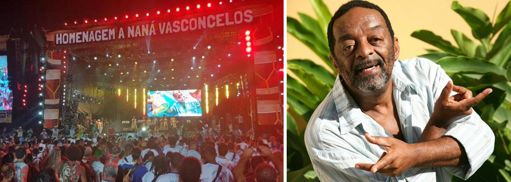 Como nos 15 anos em que comandou as nações de maracatus na abertura do carnaval do Recife, Naná Vasconcelos mais uma vez esteve presente no palco do Marco Zero nessa sexta-feira, 24; pela primeira sem a presença do percussionista no evento desde então, os músicos que são parte da sua história fizeram jus à memória dele na homenagem prestada em três atos nesta noite; seus discípulos e companheiros evocaram a memória e a arte de Naná durante o espetáculo (Foto: Aquiles Lins) Como nos 15 anos em que comandou as nações de maracatus na abertura do carnaval do Recife, Naná Vasconcelos mais uma vez esteve presente no palco do Marco Zero nessa sexta-feira, 24; pela primeira sem a presença do percussionista no evento desde então, os músicos que são parte da sua história fizeram jus à memória dele na homenagem prestada em três atos nesta noite; seus discípulos e companheiros evocaram a memória e a arte de Naná durante o espetáculo