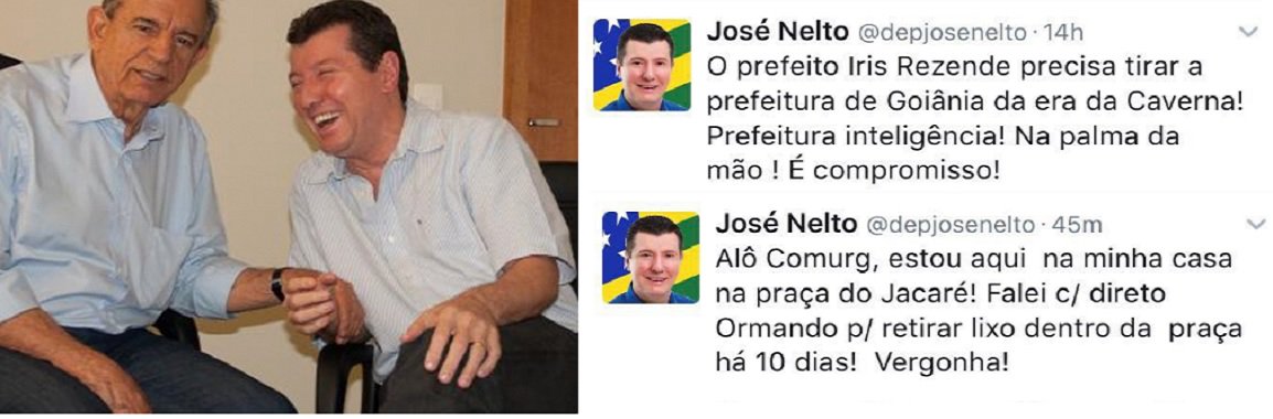 Gestão do prefeito Iris Rezende (PMDB) está sendo criticada até por aliados do peemedebista; líder da bancada do PMDB na Assembleia Legislativa, José Nelto, escreveu em suas redes sociais que “o prefeito Iris Rezende precisa tirar a Prefeitura de Goiânia da era da caverna”; o parlamentar completa: “Prefeitura inteligência! Na Palma da mão! É compromisso”; em outro post, Nelto reclama da lentidão dos trabalhos da Comurg: “Alô Comurg, estou aqui na minha casa na Praça do Jacaré. Falei direto com o Ormando para retirar o lixo de dentro da praça, há 10 dias”, escreveu Nelto, que fechou a postagem laconicamente: “Vergonha!” (Foto: José Barbacena) Gestão do prefeito Iris Rezende (PMDB) está sendo criticada até por aliados do peemedebista; líder da bancada do PMDB na Assembleia Legislativa, José Nelto, escreveu em suas redes sociais que “o prefeito Iris Rezende precisa tirar a Prefeitura de Goiânia da era da caverna”; o parlamentar completa: “Prefeitura inteligência! Na Palma da mão! É compromisso”; em outro post, Nelto reclama da lentidão dos trabalhos da Comurg: “Alô Comurg, estou aqui na minha casa na Praça do Jacaré. Falei direto com o Ormando para retirar o lixo de dentro da praça, há 10 dias”, escreveu Nelto, que fechou a postagem laconicamente: “Vergonha!”