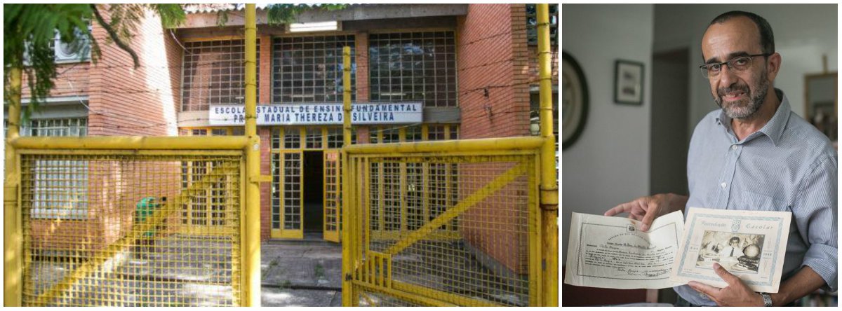 Instituto de Previdência Estadual (IPE), oficialmente proprietário do terreno onde funciona há 50 anos a Escola Nossa Senhora de Mont’Serrat, hoje Escola Estadual Maria Thereza da Silveira, está pedindo a devolução do imóvel ou pagamento de aluguel, pela Secretaria Estadual de Educação; a Seduc chegou a cogitar pagar pelo uso do imóvel, o valor proposto, porém – cerca de R$ 98 mil mensais – se tornou inviável. enquanto o caso segue na Justiça, as matrículas na Escola Estadual Maria Thereza da Silveira foram trancadas; José Weis segura certificados da época em que estudou na escola (Foto: Leonardo Lucena) Instituto de Previdência Estadual (IPE), oficialmente proprietário do terreno onde funciona há 50 anos a Escola Nossa Senhora de Mont’Serrat, hoje Escola Estadual Maria Thereza da Silveira, está pedindo a devolução do imóvel ou pagamento de aluguel, pela Secretaria Estadual de Educação; a Seduc chegou a cogitar pagar pelo uso do imóvel, o valor proposto, porém – cerca de R$ 98 mil mensais – se tornou inviável. enquanto o caso segue na Justiça, as matrículas na Escola Estadual Maria Thereza da Silveira foram trancadas; José Weis segura certificados da época em que estudou na escola