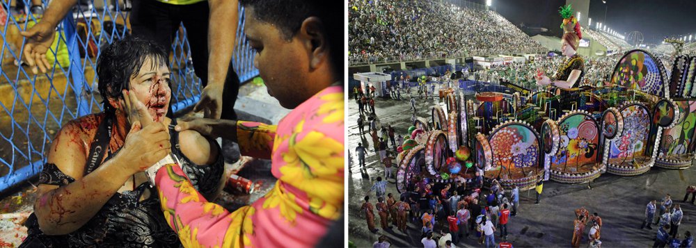 Um carro alegórico desgovernado da Escola de Samba Paraíso de Tuiuti deixou 20 pessoas feridas, na noite deste domingo (26), durante o início da abertura do desfile na Marquês de Sapucaí, no Rio de Janeiro; pelo menos oito vítimas foram prensadas junto à grade que separa as escolas de samba do público; 12 feridos foram tendidos no próprio sambódromo, os demais foram encaminhados para hospitais; perícia feita no carro não detectou que tenha ocorrido problema técnico (Foto: Voney Malta) Um carro alegórico desgovernado da Escola de Samba Paraíso de Tuiuti deixou 20 pessoas feridas, na noite deste domingo (26), durante o início da abertura do desfile na Marquês de Sapucaí, no Rio de Janeiro; pelo menos oito vítimas foram prensadas junto à grade que separa as escolas de samba do público; 12 feridos foram tendidos no próprio sambódromo, os demais foram encaminhados para hospitais; perícia feita no carro não detectou que tenha ocorrido problema técnico