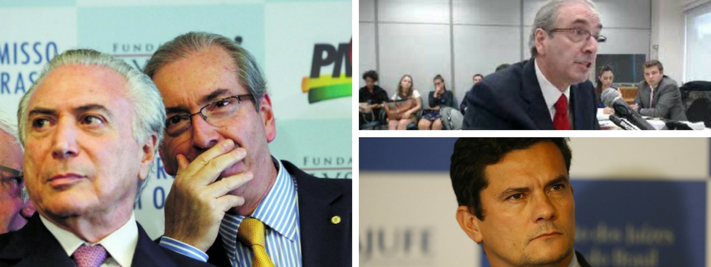 O primeiro depoimento do ex-deputado Eduardo Cunha ao juiz federal Sérgio Moro, em Curitiba, contestou afirmações de Michel Temer sobre sua participação nas decisões da Petrobras; Cunha afirmou que Temer participou, em 2007, de uma reunião com a bancada do PMDB para discutir as indicações do partido para diretorias da Petrobras; “Essa reunião era justamente pelo desconforto que existia com as nomeações do PT”, afirmou Cunha; Temer depôs, por escrito a Moro, como testemunha de defesa Cunha e declarou que “não houve essa reunião”, citada na denúncia da força-tarefa da Lava Jato; Cunha, por sua vez, disse a Moro que “a resposta de Michel Temer nas perguntas está equivocada” (Foto: Giuliana Miranda) O primeiro depoimento do ex-deputado Eduardo Cunha ao juiz federal Sérgio Moro, em Curitiba, contestou afirmações de Michel Temer sobre sua participação nas decisões da Petrobras; Cunha afirmou que Temer participou, em 2007, de uma reunião com a bancada do PMDB para discutir as indicações do partido para diretorias da Petrobras; “Essa reunião era justamente pelo desconforto que existia com as nomeações do PT”, afirmou Cunha; Temer depôs, por escrito a Moro, como testemunha de defesa Cunha e declarou que “não houve essa reunião”, citada na denúncia da força-tarefa da Lava Jato; Cunha, por sua vez, disse a Moro que “a resposta de Michel Temer nas perguntas está equivocada”